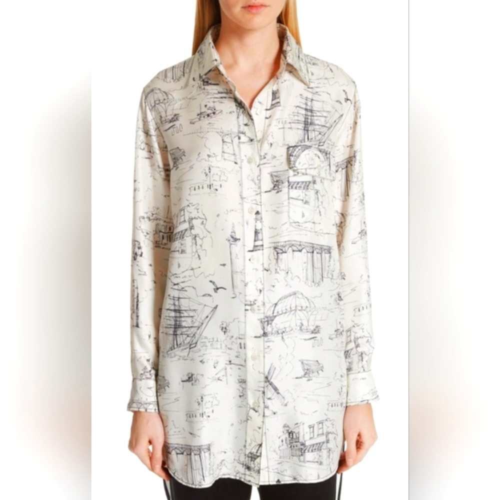 Burberry Chava Sketch 100% Silk button up shirt